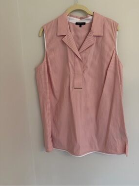Lafayette 148 New York Pink Pinstripe Sleeveless Collared Top